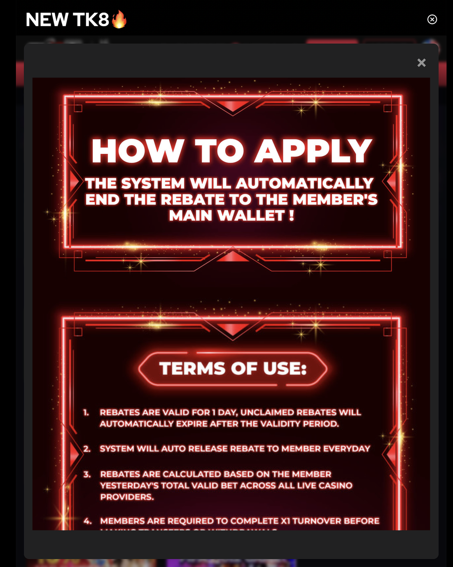 How to Receive the 1.0% REBATE LIVE CASINO