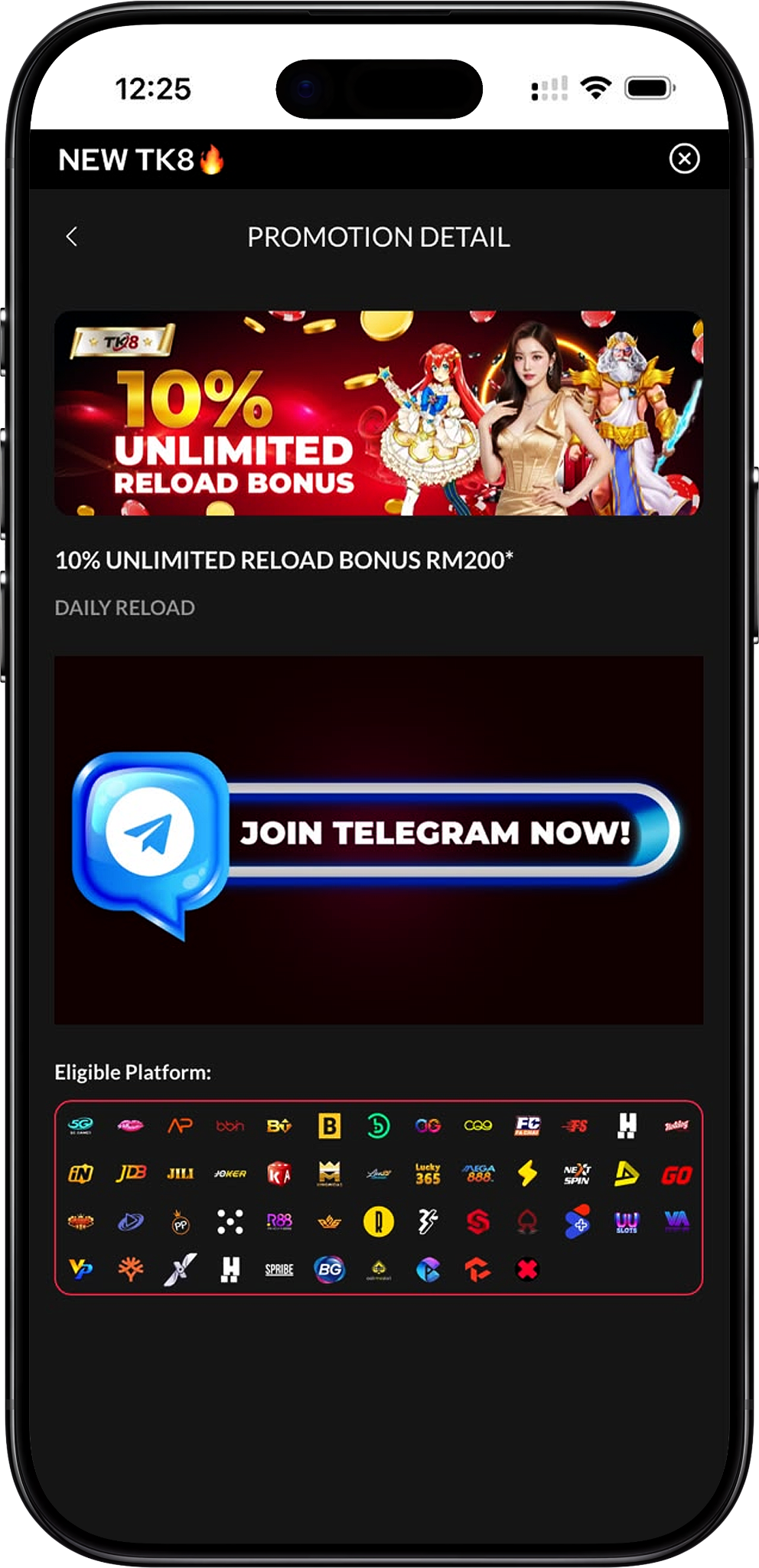 10% UNLIMITED RELOAD BONUS RM200 Overview